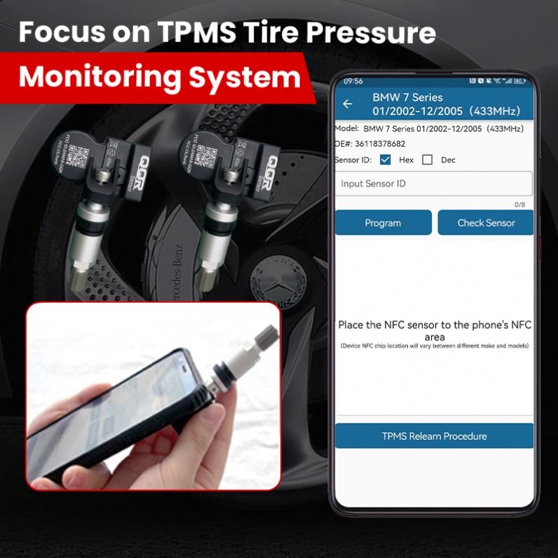NFC Universal Tpms Sensor For Tool Car 433mhz+315mhz Programming by phone Tire Pressure Monitoring System Sensor