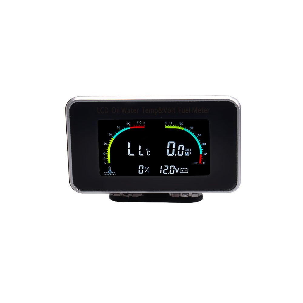 12v/24v 4 in 1 LCD Oil Pressure Voltmeter Volt Water Temperature Oil Fuel Gauge With 10mm Temp Sensor for Car Truck