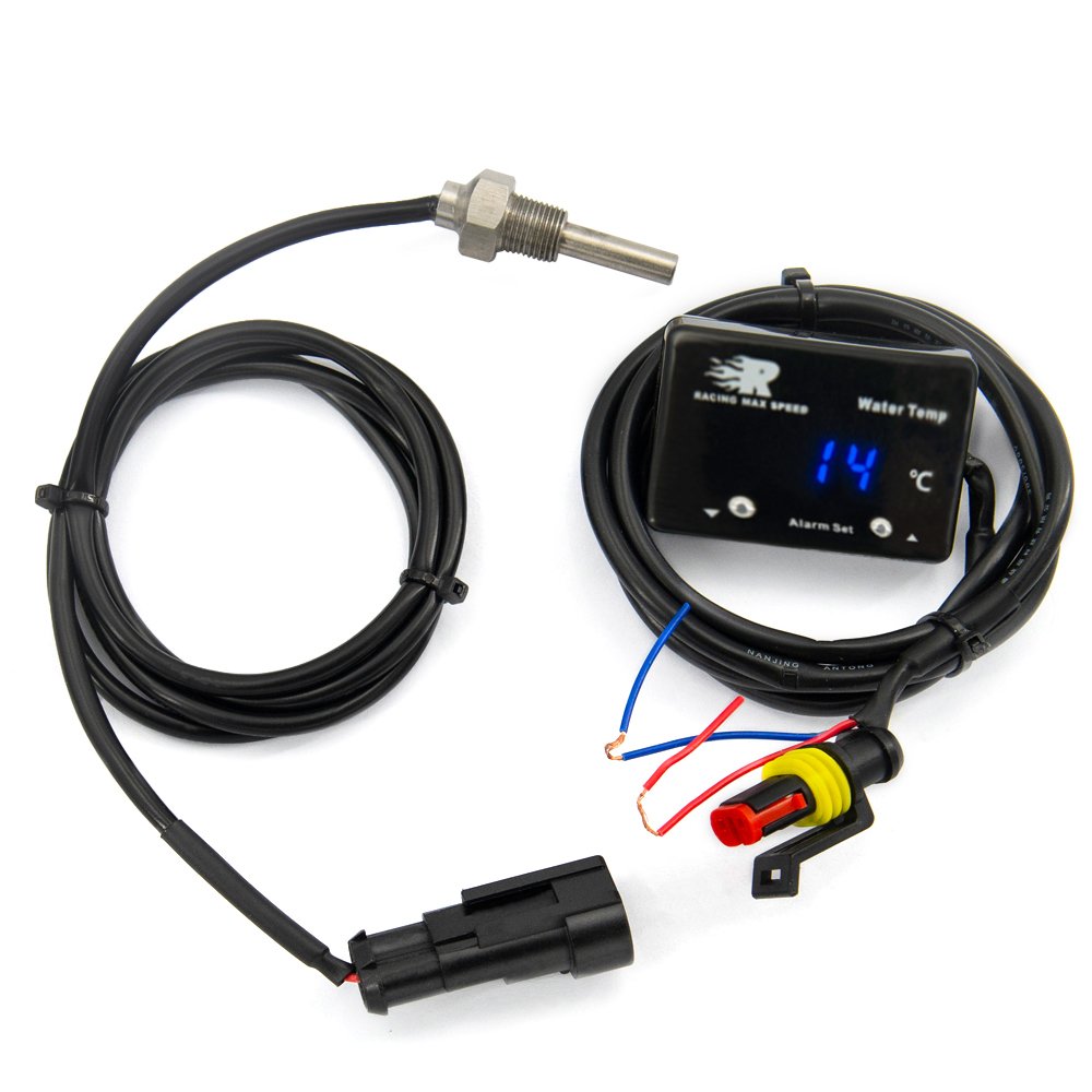 Water Temperature Gauge With 1/8 Npt Sensor Car Digital Meter Red Display Temp Alarm Can Be Set WTM-01 Auto DC 12v