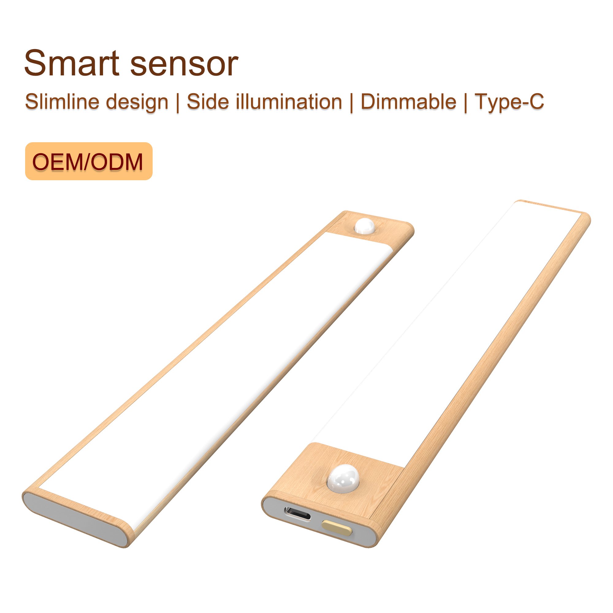 Ultra-thin 0.8cm Indoor Lighting Aluminum Strip Kitchen Cabinet Closet Lights Wooden Color Led Motion Sensor Light