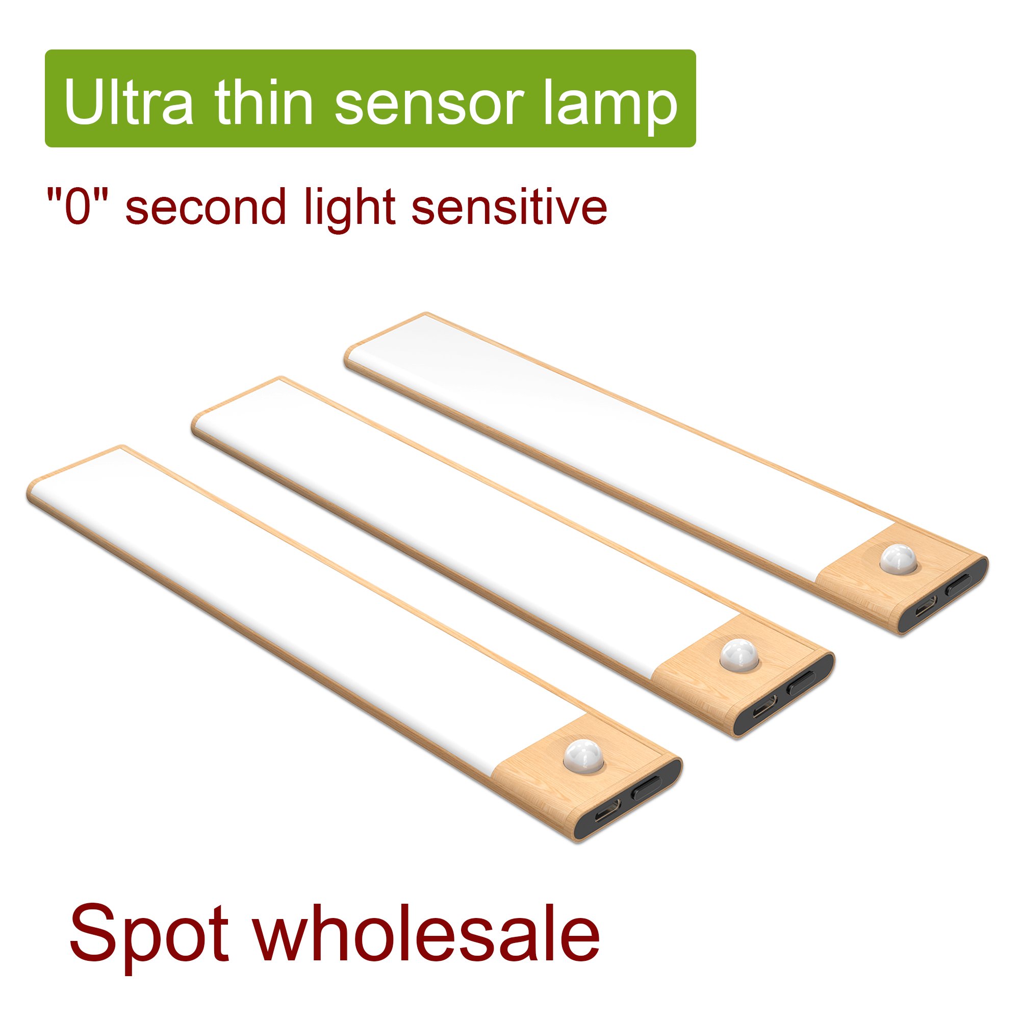 Ultra-thin 0.8cm Indoor Lighting Aluminum Strip Kitchen Cabinet Closet Lights Wooden Color Led Motion Sensor Light