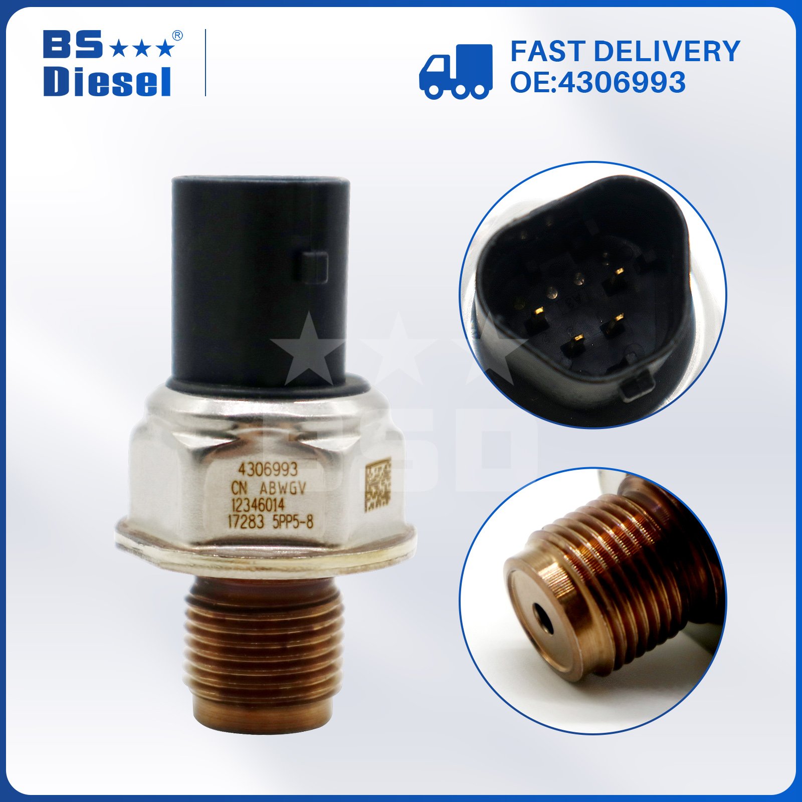 Aftermarket Autoparts Fuel Rail Pressure Sensor 5PP5-8 4306993 for Dodge Ram Cummins 6.7L Engine Parts