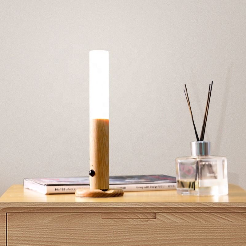 Decorative Black Walnut Ash Wood Auto PIR Motion Sensor LED Rechargeable Magnetic Night Light for Bedside Wardrobe Wall Lamp