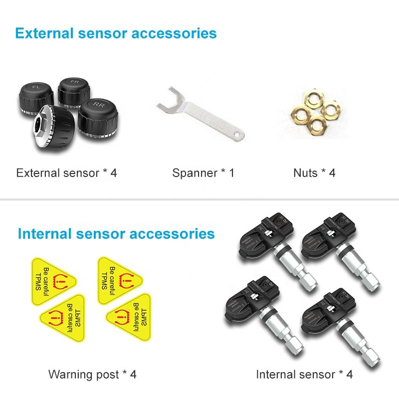 Tire Pressure Monitoring System Solar Wireless TPMS with 4 Tire Internal Sensors Digital LCD Display Auto Security Alarm TPMS