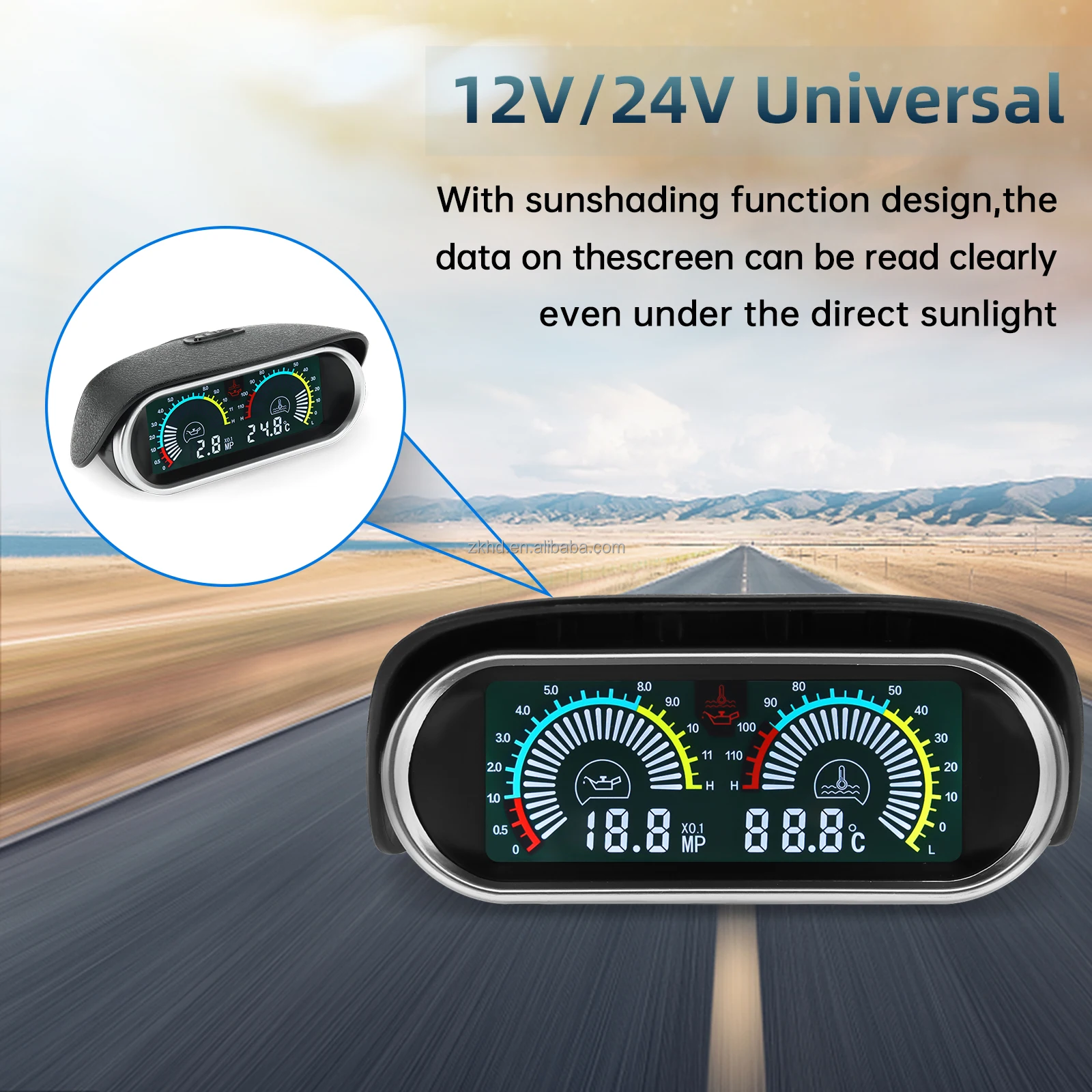 2-in-1 LCD Universal 12v24v Truck Car Oil Pressure Gauge + Water Temperature Gauge Set Meter Sensor 10mm Oil Pressure Indicator