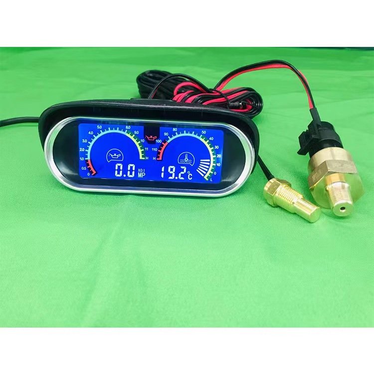 2-in-1 LCD Universal 12v24v Truck Car Oil Pressure Gauge + Water Temperature Gauge Set Meter Sensor 10mm Oil Pressure Indicator