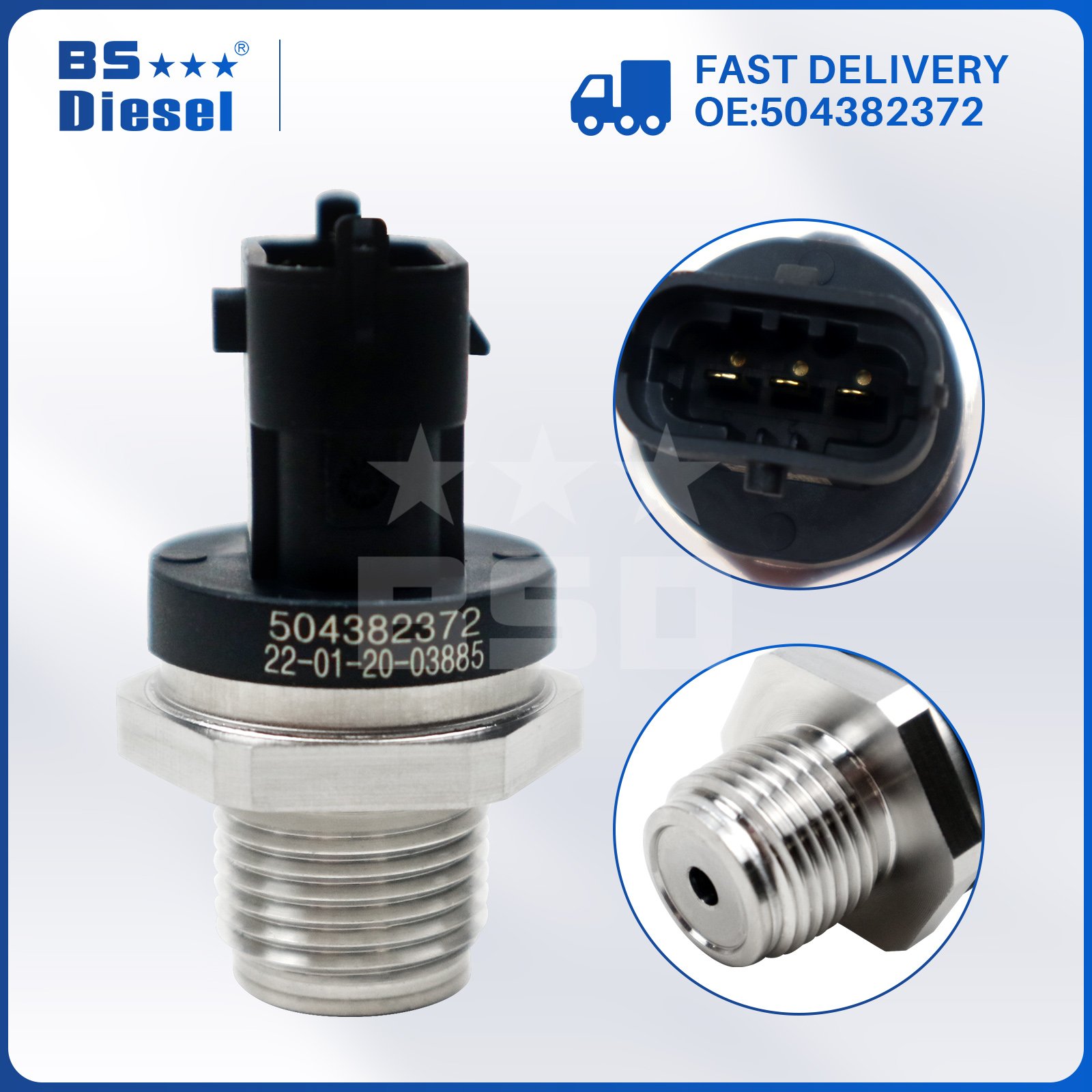 Diesel Engine Spare Parts Auto Sensors 0281006158 High Pressure Rail Fuel Pressure Sensor 504382372 for IVECO DAF MAN