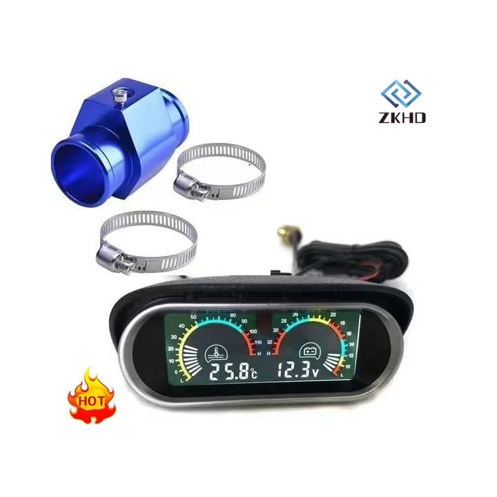 12V 24V Digital Water Temperature Gauge + Volt Water Temperature Sensor Head Plug Joint Pipe Sensor Radiator Hose Adapter 1/8NPT