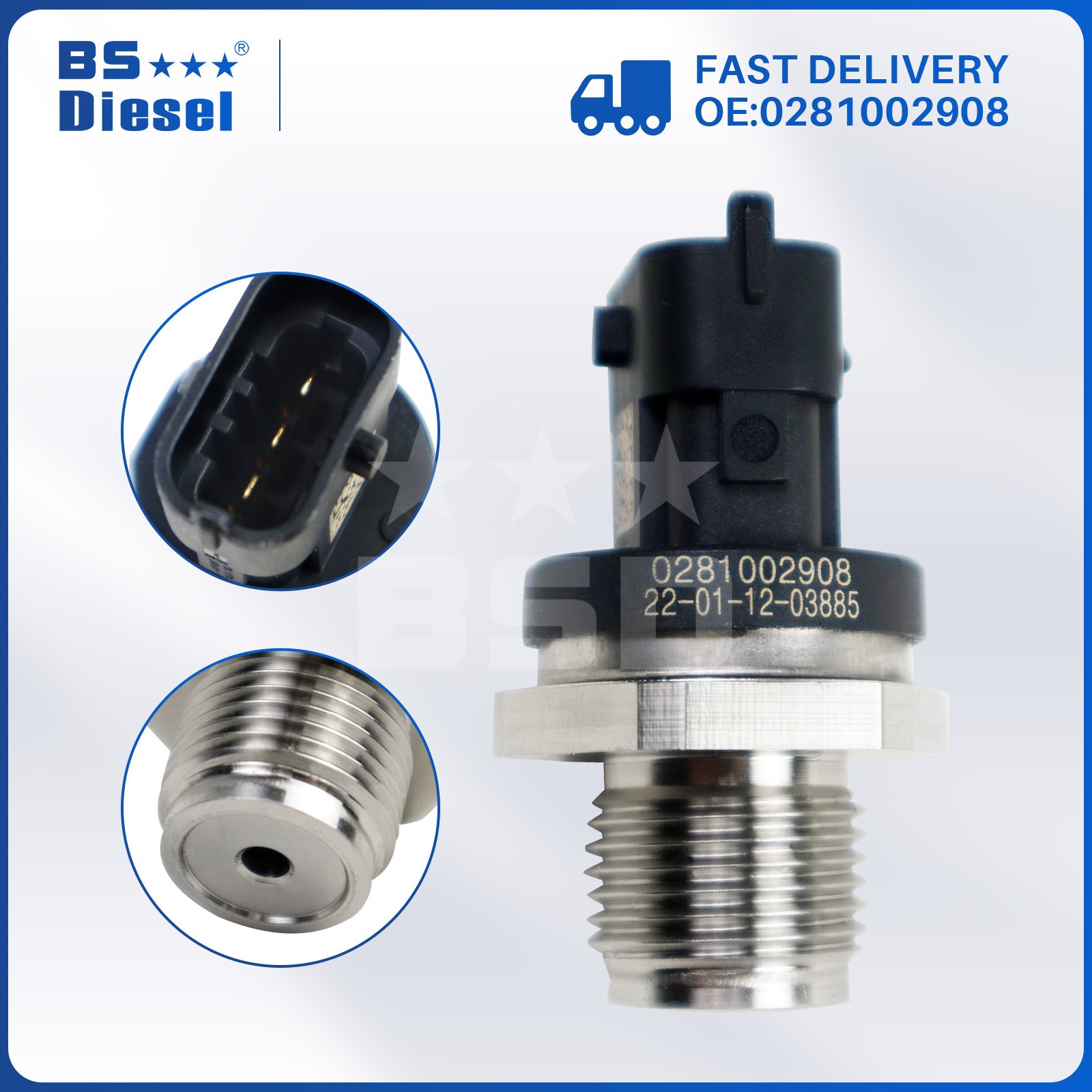 Auto Spare Parts Common Rail Fuel Pressure Sensor 0281002908 for Mitsubishi KIA Sorento I Hyundai 2.5 CRDi