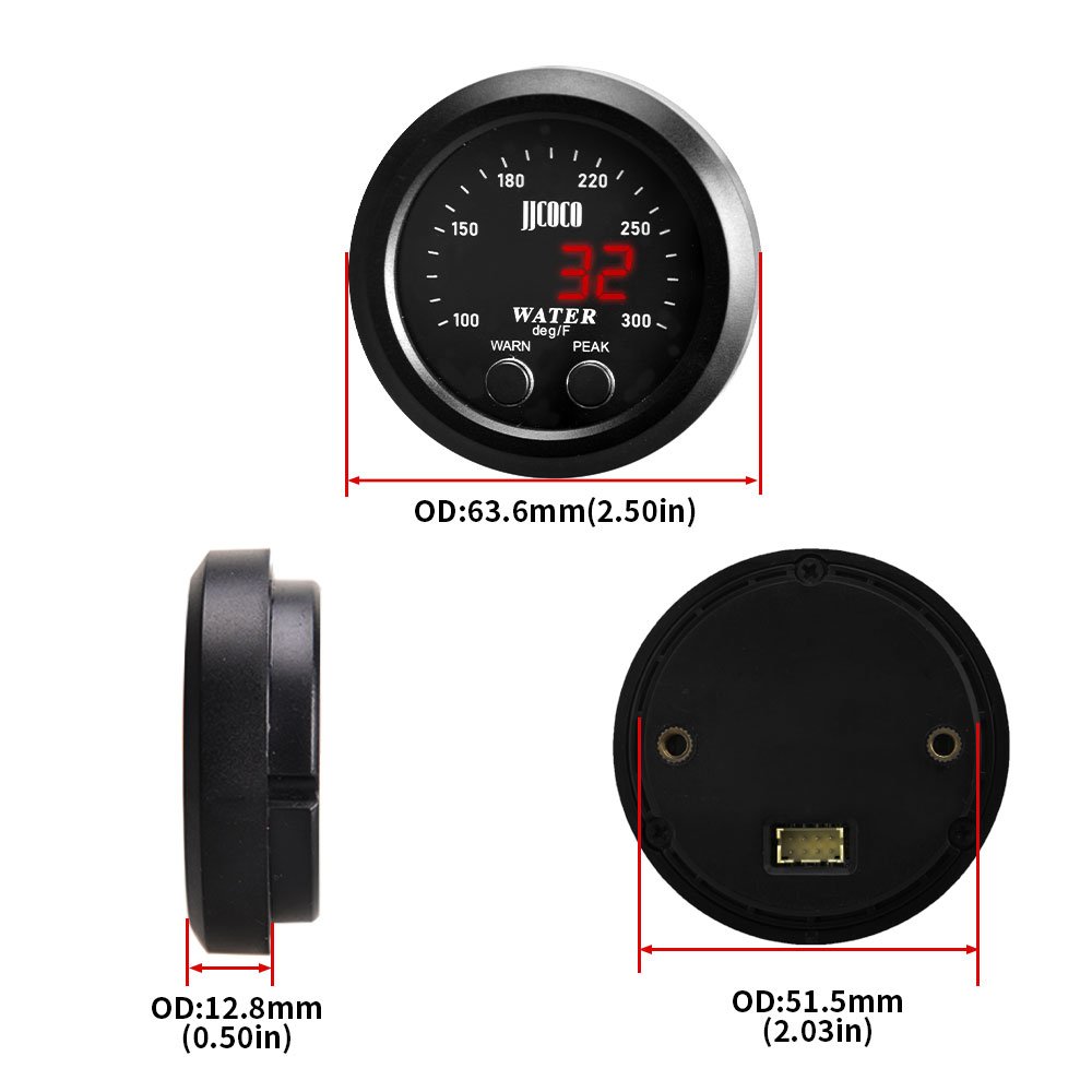52mm Digital 100~300 Fahrenheit Electronic Water Temp Gauge Ultra-Thin Water Temperature Gauge Sensor Green Led Display