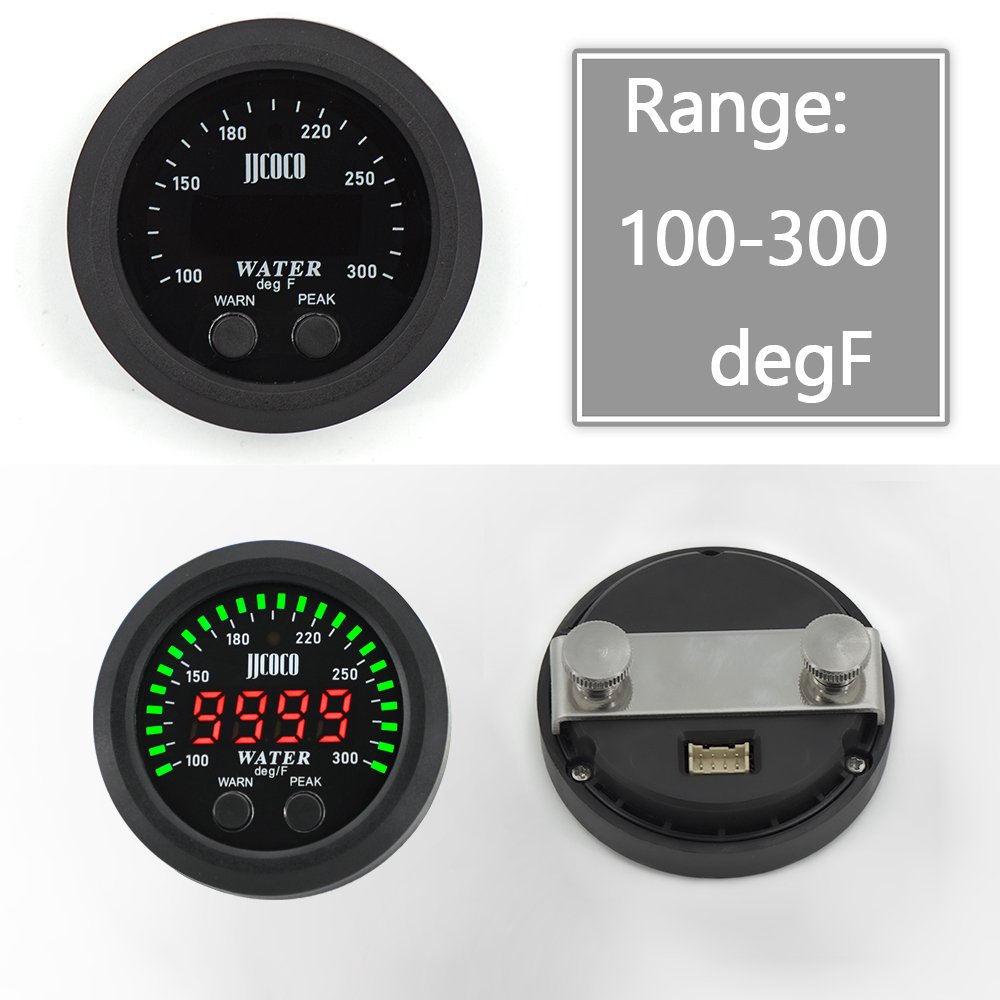 52mm Digital 100~300 Fahrenheit Electronic Water Temp Gauge Ultra-Thin Water Temperature Gauge Sensor Green Led Display