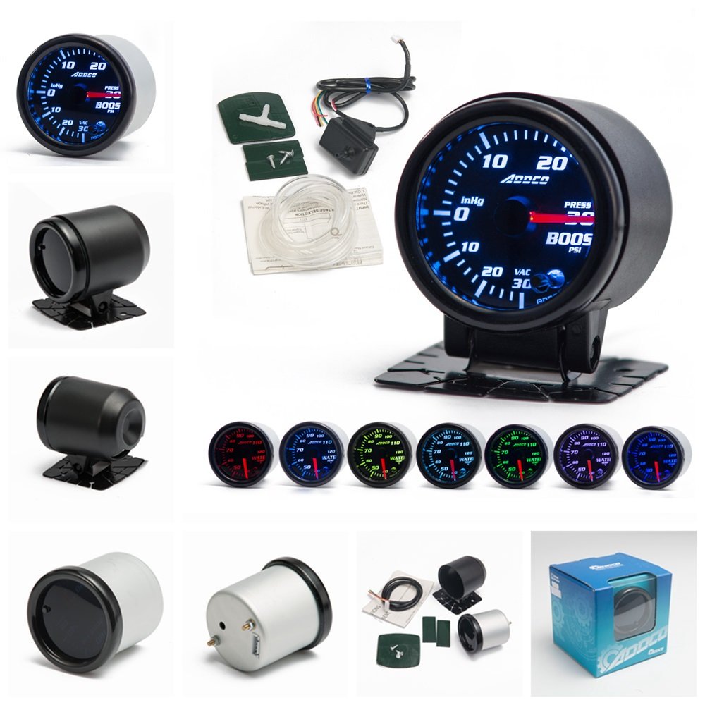 ADDCO Racing Car Turbo Boost Gauge PSI 2" 52mm 7 Color LED Smoke Face Auto Sport Meter AD-GA52BOOSTPSI