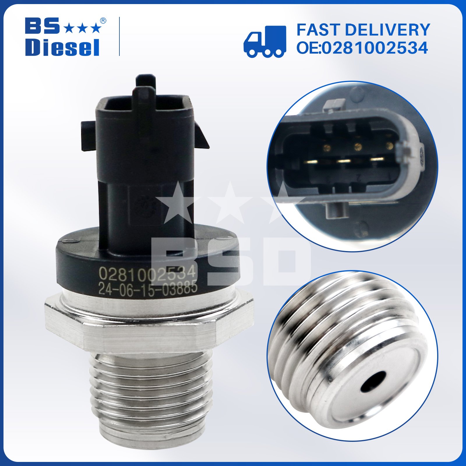 Autoparts Fuel Rail Pressure Sensor 0281002534 for Kodiak Silverado GMC C4500 C5500 Topkick Sierra 2500 3500