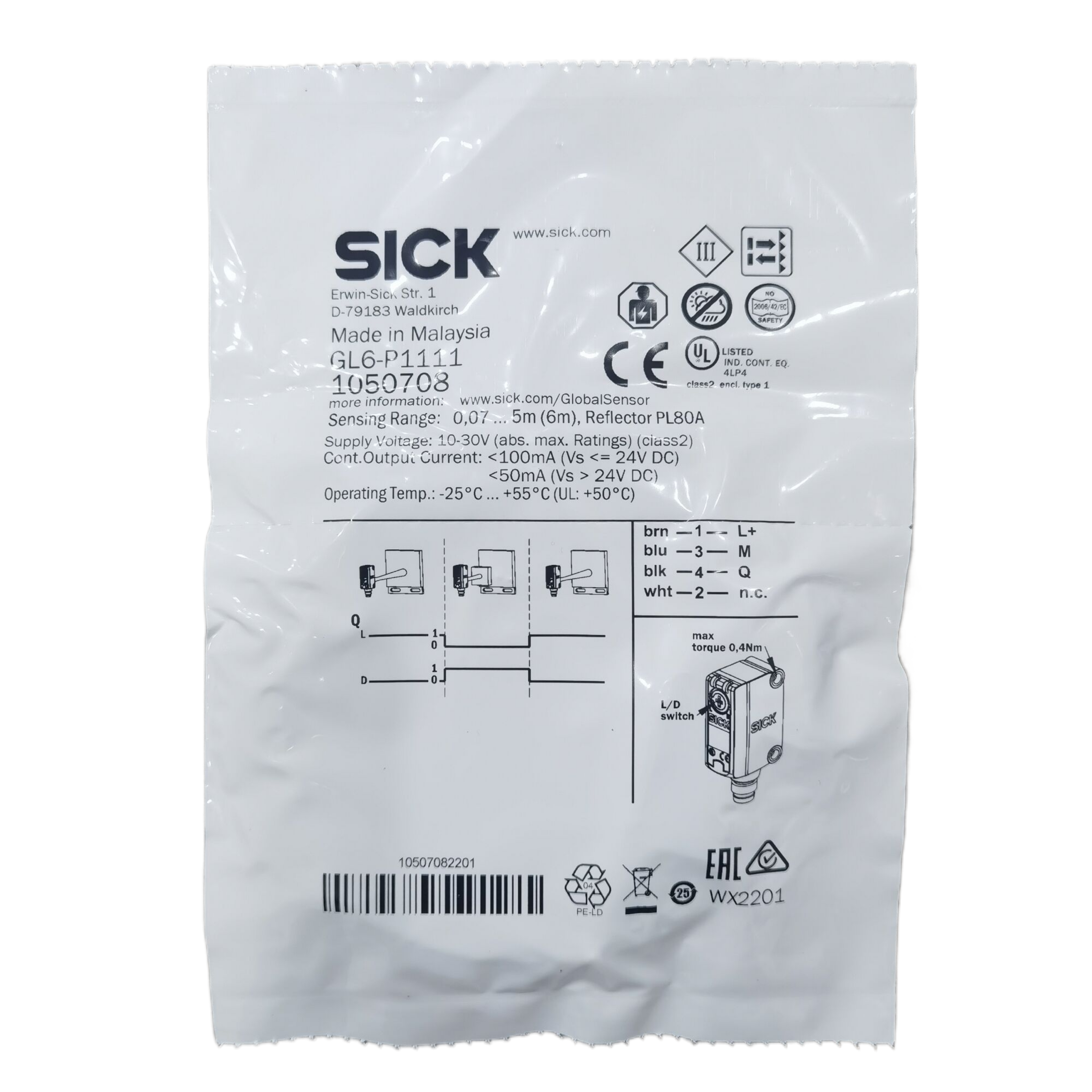 GL6-P1111 Photoelectric sensor GL6 Square sensor Direct Outlet Type sensor 1050708