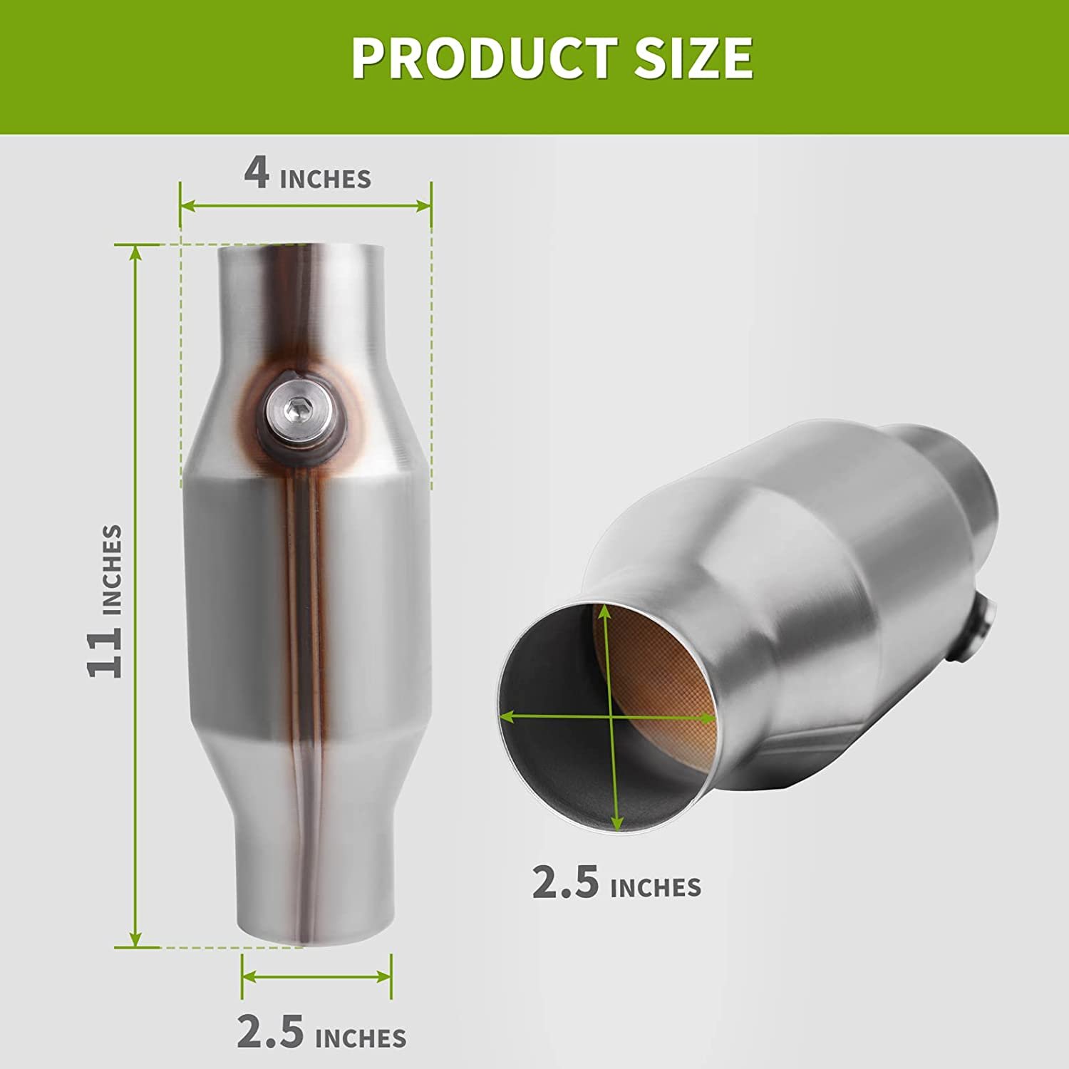 JIAX Auto Catalytic 2.5 Inch High Flow Front Catalytic Converter Universal Catalytic Fit with O2 Port (EPA Compliant)