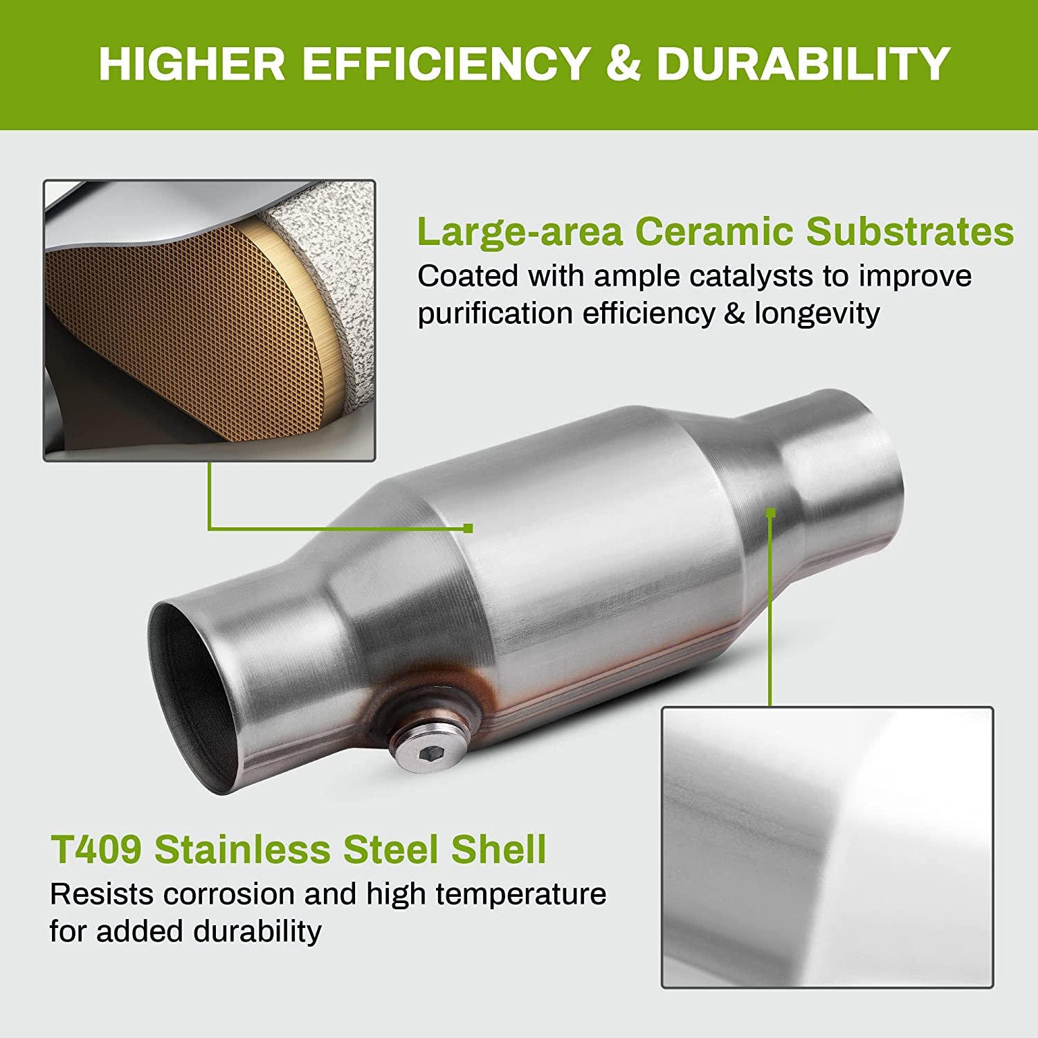 JIAX Auto Catalytic 2.5 Inch High Flow Front Catalytic Converter Universal Catalytic Fit with O2 Port (EPA Compliant)