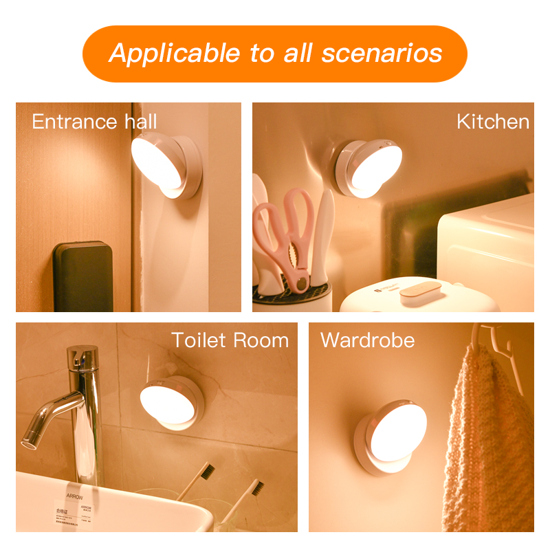 Wireless Round Motion LED Night Light USB Charging Cabinet Night Lamp Bedside Table for Bedroom Home Closet Sensor Lights