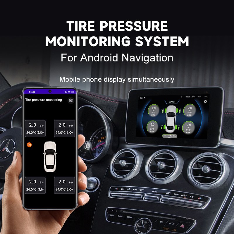 Car Universal Android Bluetooth USB TPMS Built-in Tire Pressure Monitoring System Mobile App Display Sensor Auto Parts Sensor