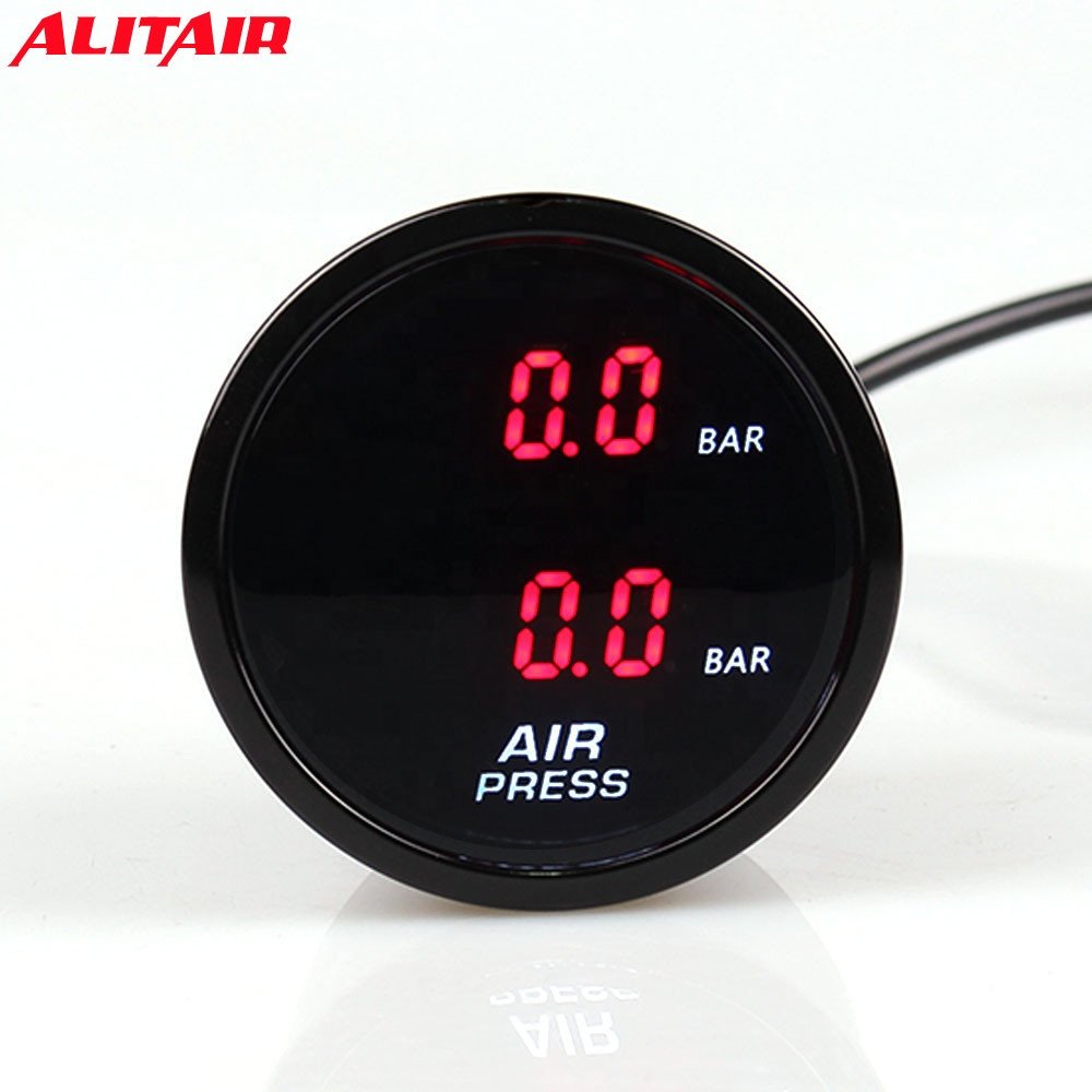 52mm Red Dual Display Electronic Sensor Digital Air Pressure Gauge for Tuning Vehicle Car Truck Automobile