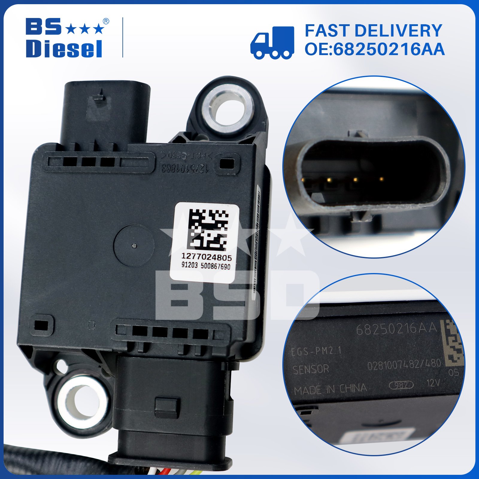 PM Sensor 0281007482 0281007480 Diesel Exhaust Particulate Matter Sensor 68250216AA for 2014-2018 Ram 1500 3.0L V6 Diesel Engine