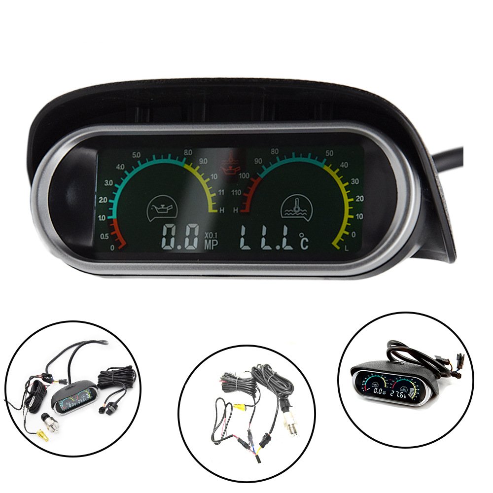 universal 2 in 1 LCD Car Digital Water Temp Gauge Voltmeter auto motorcycle water temperature sensor 10mm 12V 24V Volt meter