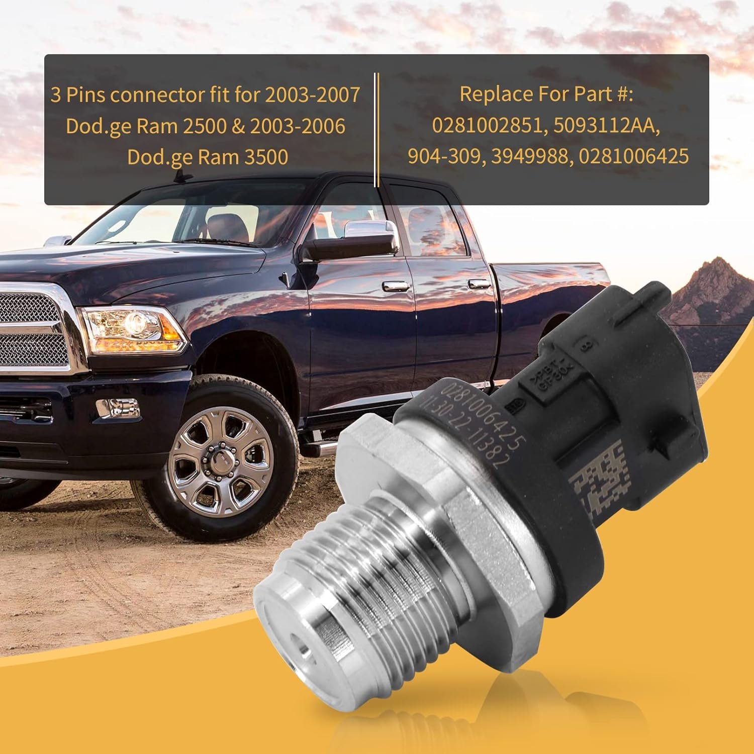 High Quality Genuine Engine Parts Fuel Rail Pressure Sensor 0281002851 for Ford Ivecoo Dodgee RAM 2500 KIA HYUNDAI 31401-4A400