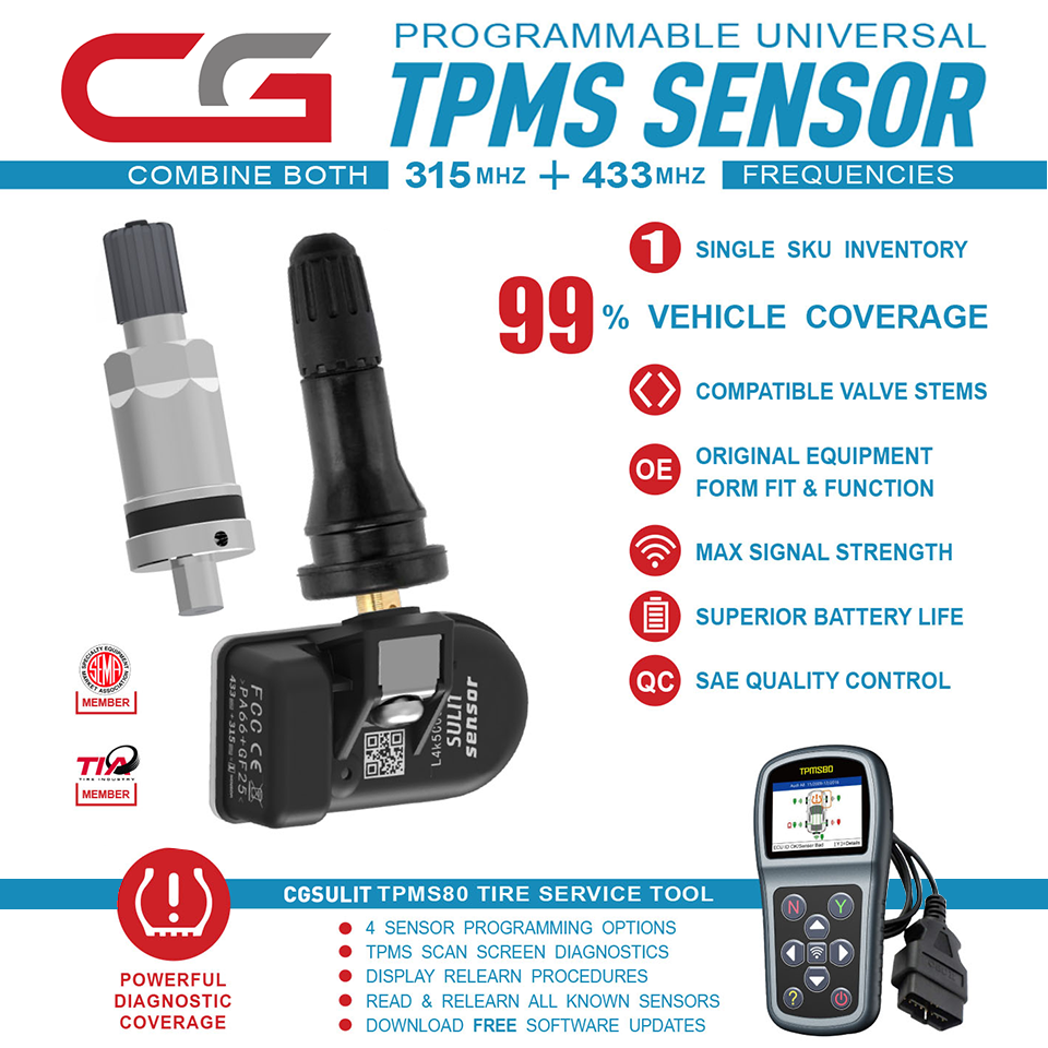 2025 new arrival 433MHZ and 315 MHZ frequency dual function universal Programmable Tire Pressure Sensor & TPMS Compatible