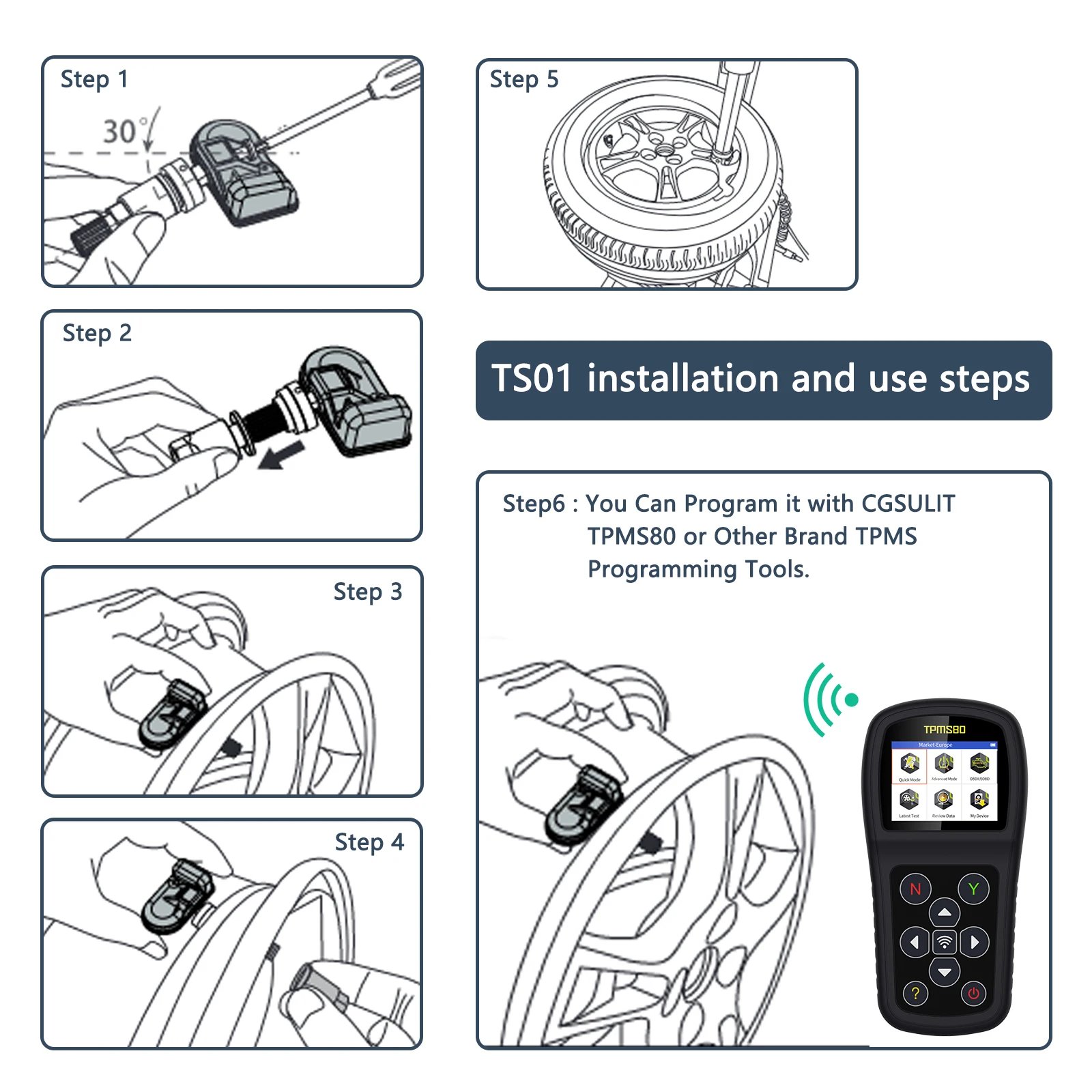 2025 new arrival 433MHZ and 315 MHZ frequency dual function universal Programmable Tire Pressure Sensor & TPMS Compatible