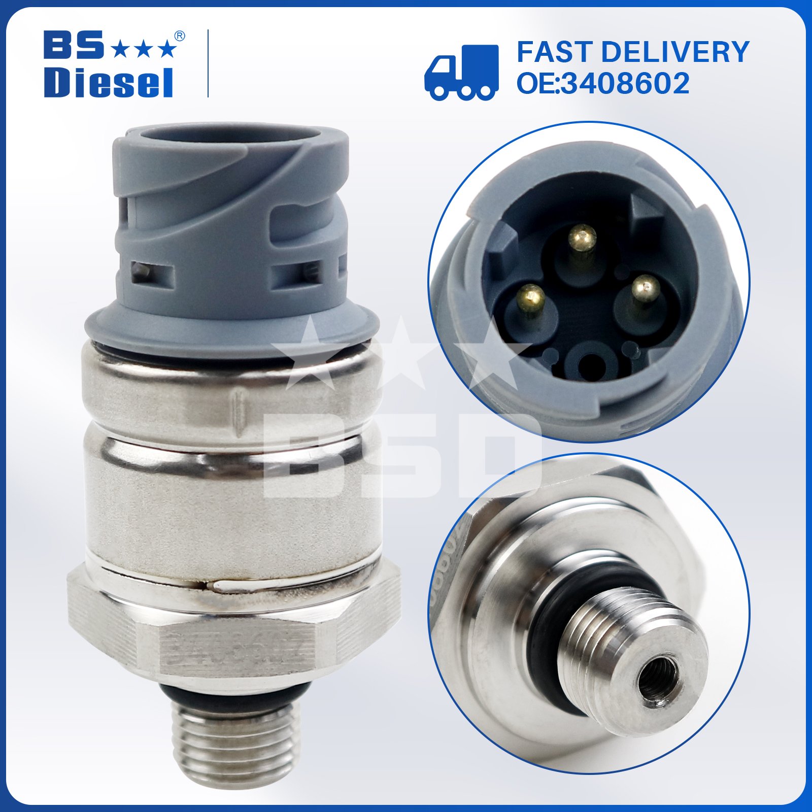 Auto Spare Parts Fuel Pressure Sensor 5594381 3408602 for Cummins QSK19 QSK38 QSK45 QSK50 QSK60 KTA19 Engine