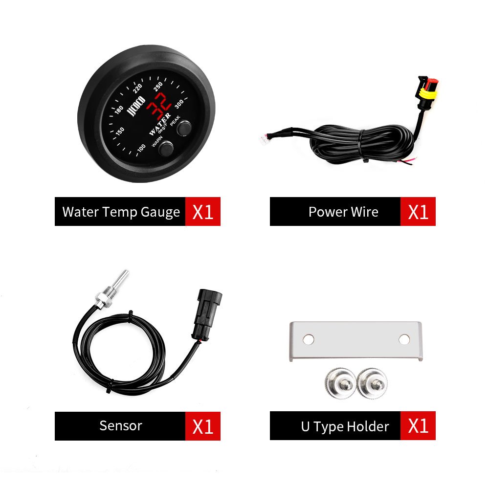 Digital Meter Water Temperature Gauge With 1/8 Npt Sensor Car Red Display Temp 32-212F(0~100C) 52MM Auto DC 12v