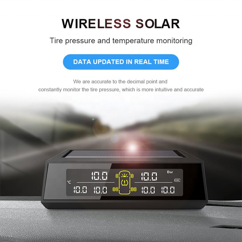 Tire Pressure Monitoring System Solar Wireless TPMS with 6 Tire Internal Sensors Digital LCD Display Auto Security Alarm TPMS