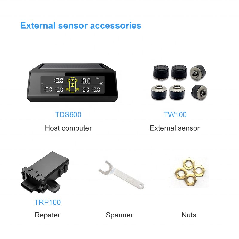 Tire Pressure Monitoring System Solar Wireless TPMS with 6 Tire Internal Sensors Digital LCD Display Auto Security Alarm TPMS