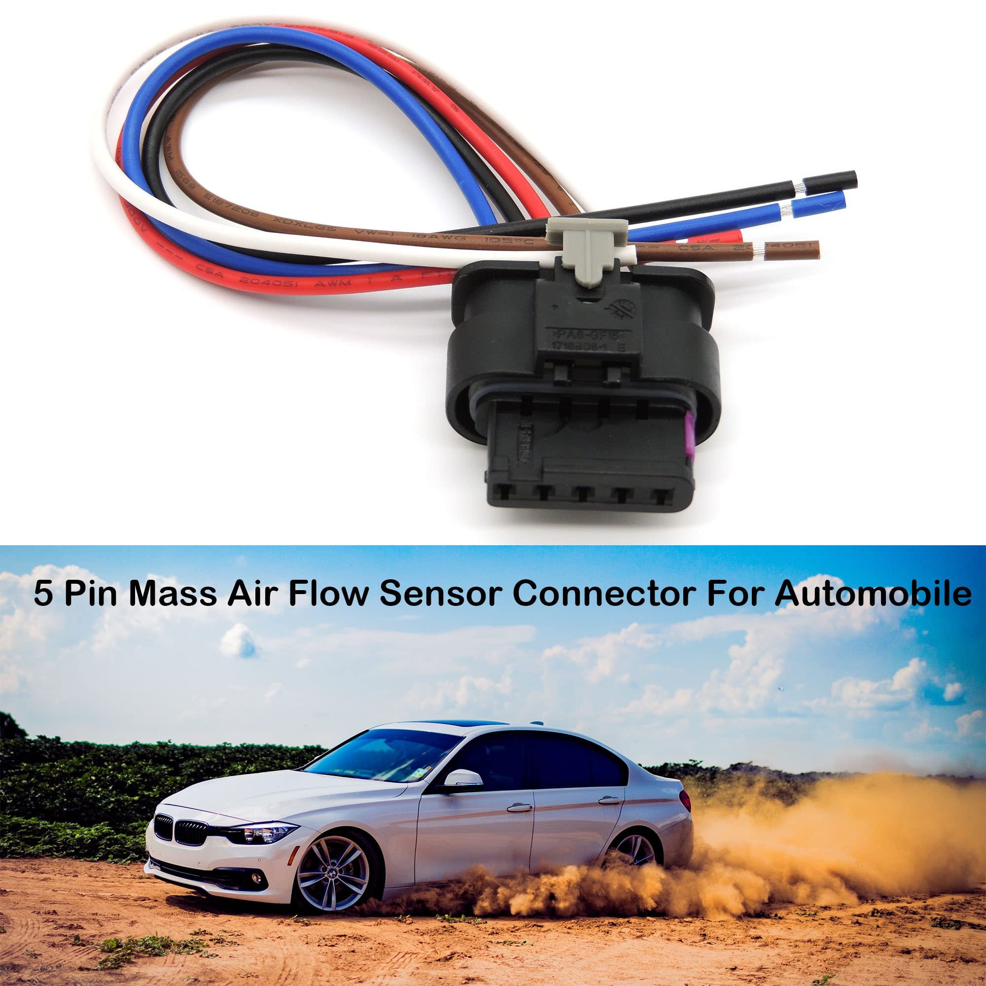 4F0973705 Mass Air Flow MAF Sensor Connector - 5 Pin 5 Wires Compatible for BMW VW Audi Connector Pigtail 4F0973705