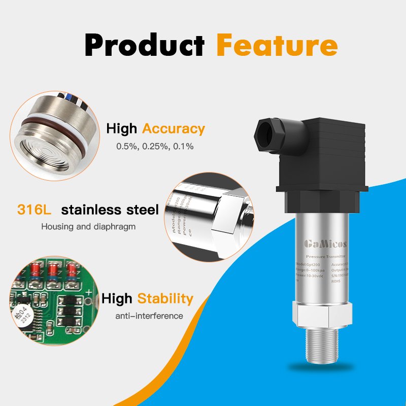 GPT200 Piezoresistive Diffused Silicon Rs485 Engine Oil Fuel Water Air Pressure Transducer Sensor