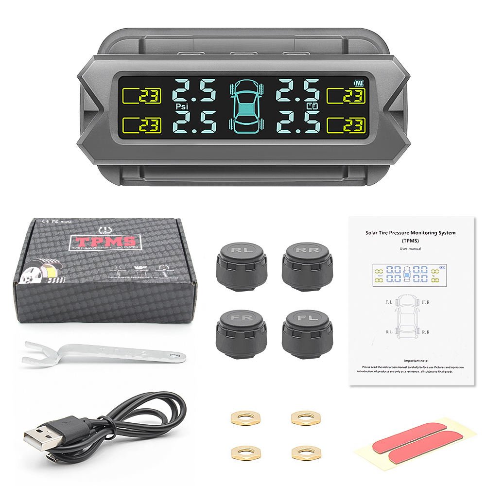 Universal Solar Energy Alarm System TPMS External Sensors Car Tire Pressure Monitoring System