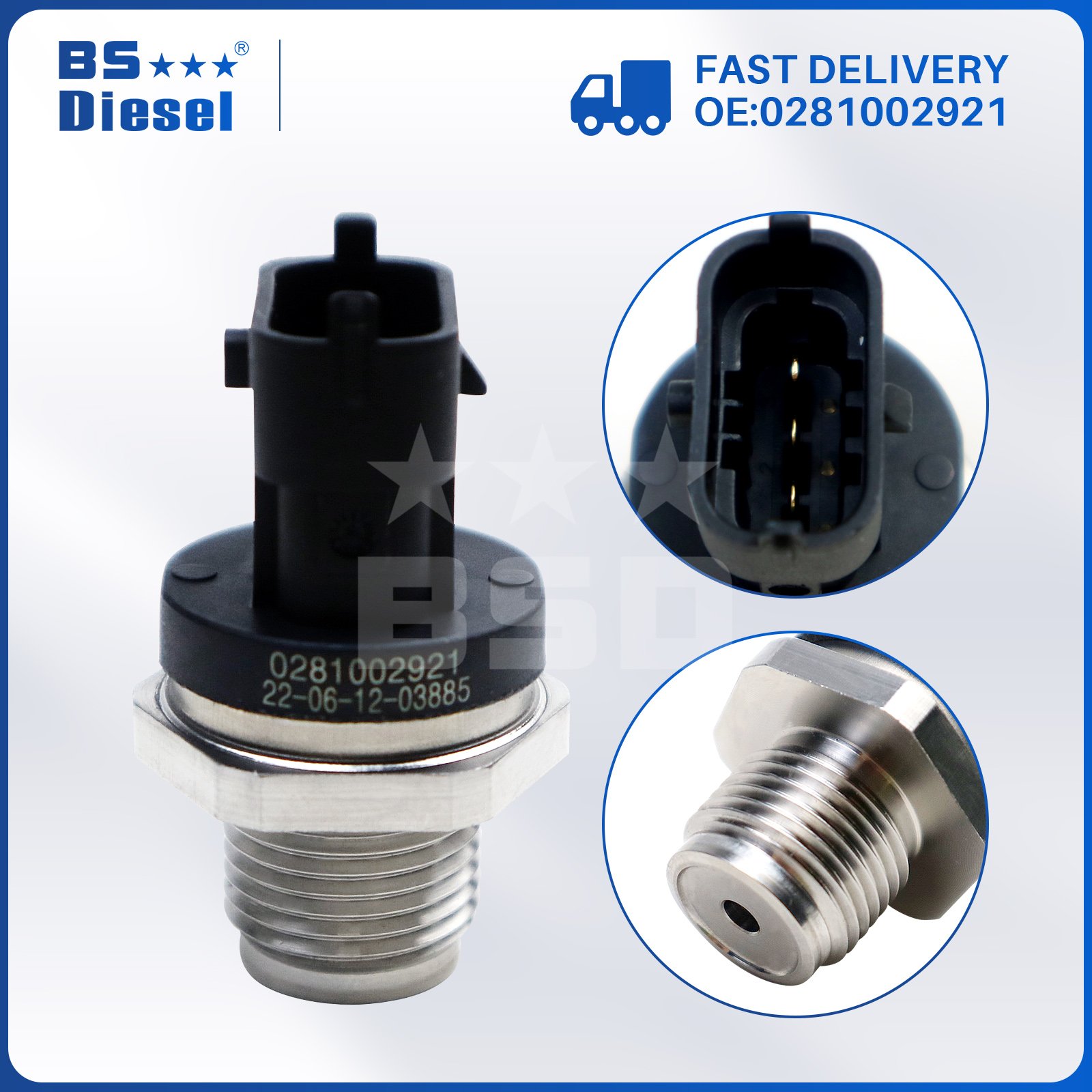 Automotive Parts Auto Sensors Fuel Rail Pressure Sensor 0281002921 for Fiat Iveco Honda Nissan Opel Renault