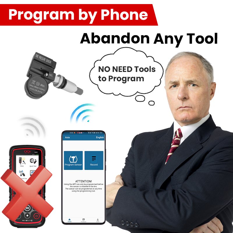 NFC Universal Tpms Sensor Program by Phone Car Tires Tpms Digital Pressure Monitoring 315&433mhz 2 in 1 Pressure TPMS Sensor