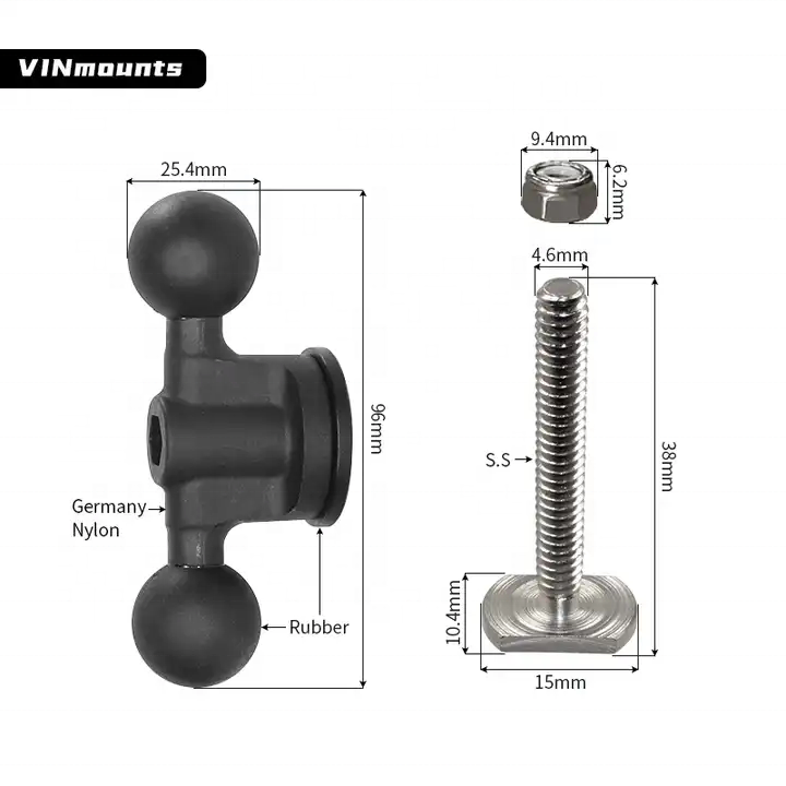 Matt Black 1''B Ball Head Double Ball Head Adapter Extension Joint Mount Adapter Connect Dashboard Car Vehicle Accessories