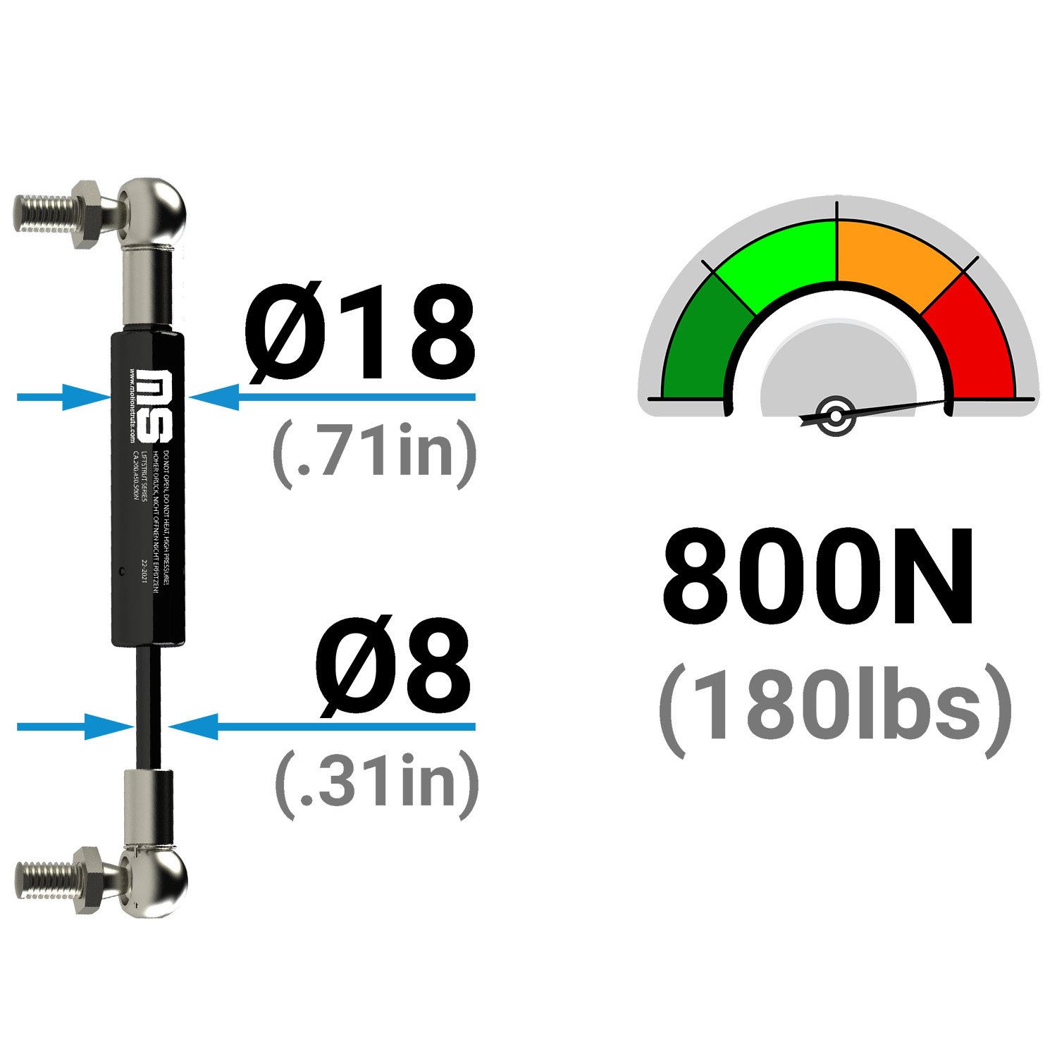 LS08BJ-60-205-F1 205 mm Lift Type Gas Shock Compression Gas Piston for Roof Top Camping Tent 60 mm Stroke ISO Certified