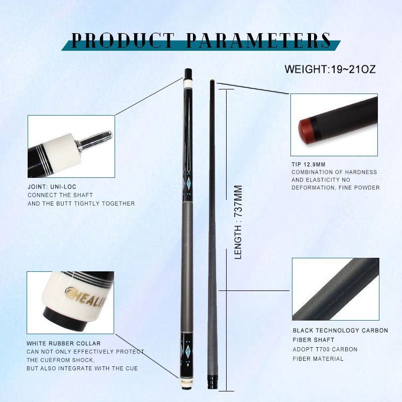 Professional Carbon Fiber Snooker & Pool Cue - 12.9mm Leather Tip with Low Deflection Shaft (OK HEALING)