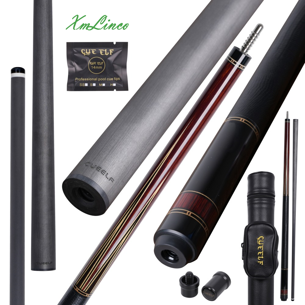 Xmlinco High Quality Inlay Billiard Pool Cue Carbon Fiber Shaft Real Leather Warp 1/2 Split Cue 12.5mm Tip Size