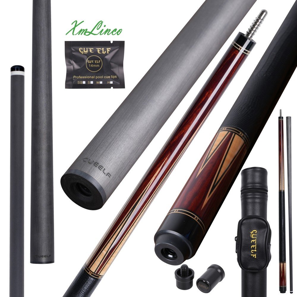 Xmlinco High Quality Inlay Billiard Pool Cue Carbon Fiber Shaft Real Leather Warp 1/2 Split Cue 12.5mm Tip Size