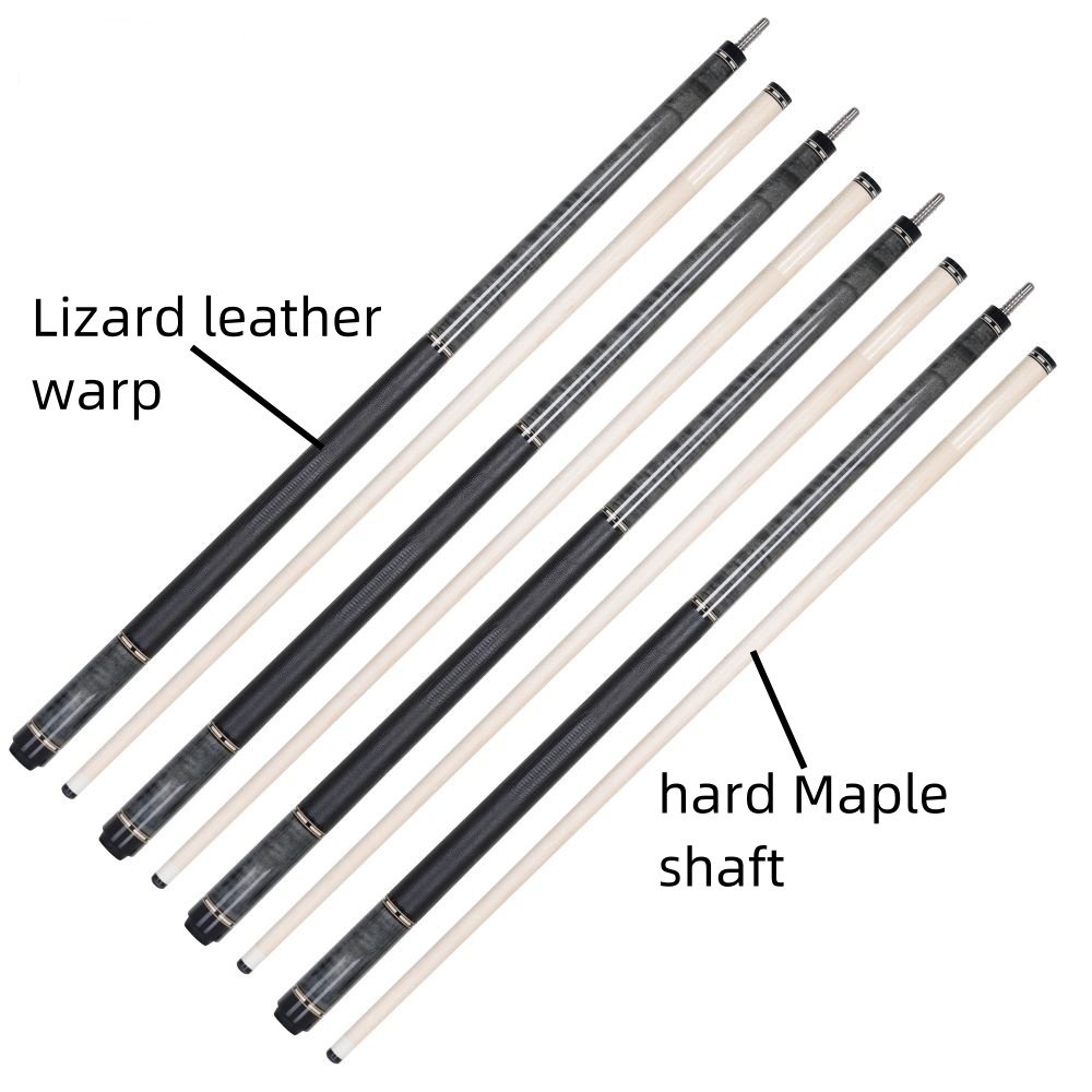 Xmlinco Handmade Billiard Sticker Pool Cue Lizard Leather Warp Curly Wood 12.5mm Tip Size Hard Maple Shaft 58 Inches