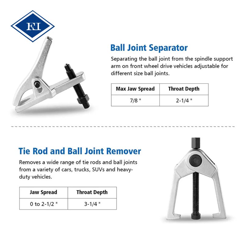 5pcs Front End Service Tool Set for Car Auto Including Ball Joint Separator Pitman Arm Puller Tie Rod End Splitter Removal
