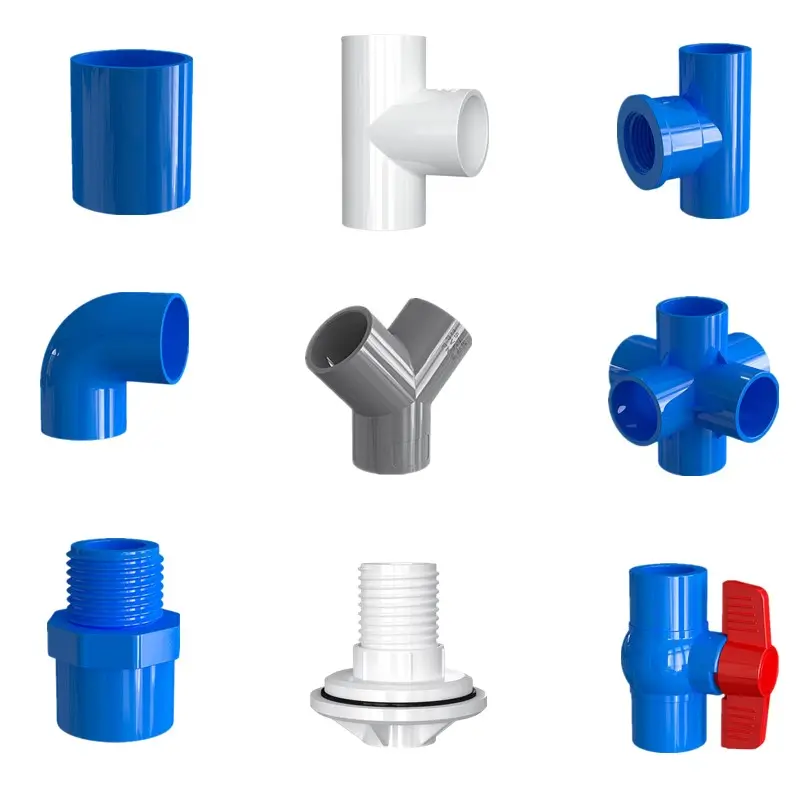 Water Supply All Types of Ball Valve 3 6 Way Plastic Joint 45 90 Degree Elbow Flange Tee Reduce Coupling Pvc Pipe Fittings Names