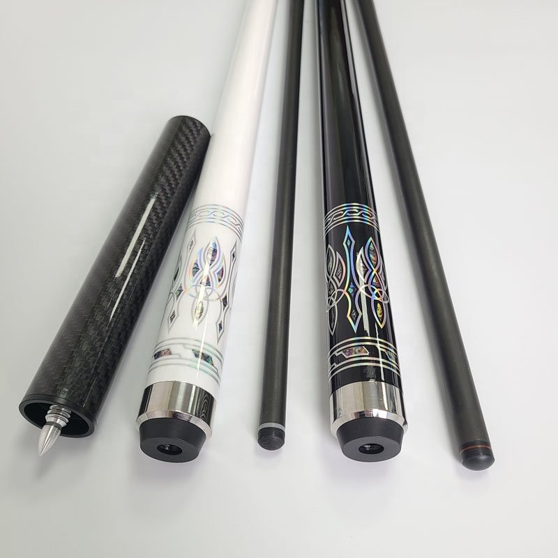 Xmlivet Black/white Full Carbon Pool Billiard Cues With Extensions Decal Design With Radial/uni-loc Joint for 9 Balls Cue Sticks