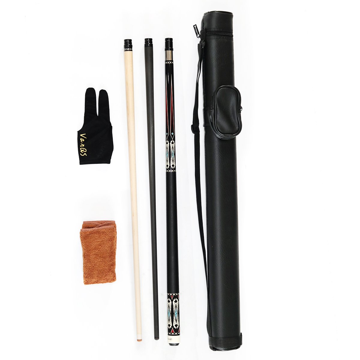 High Quality Double Shafts Maple&Carbon Forearm 2-pieces Pool Cue Set with 3 Holes Cue Bag for Sale