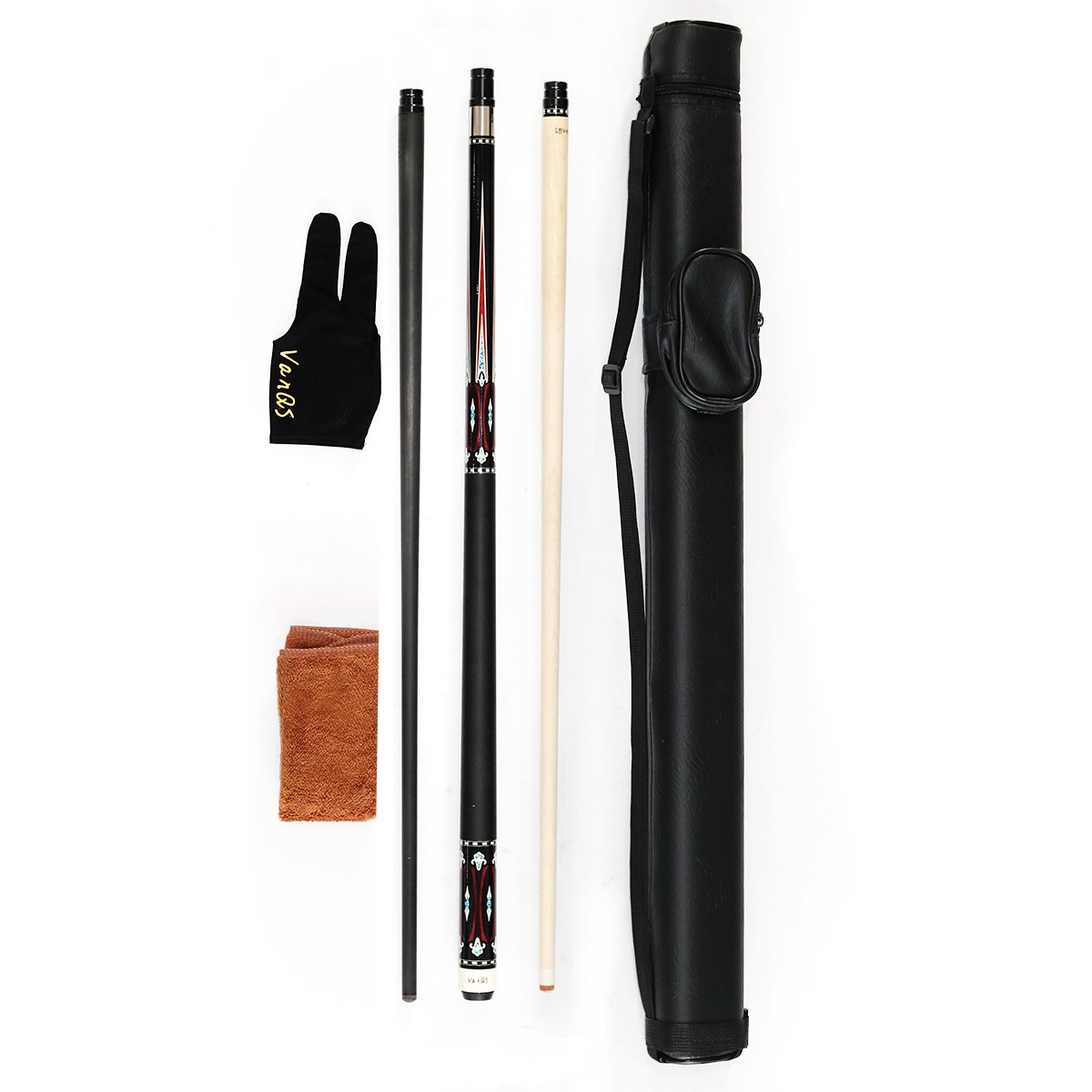 High Quality Double Shafts Maple&Carbon Forearm 2-pieces Pool Cue Set with 3 Holes Cue Bag for Sale