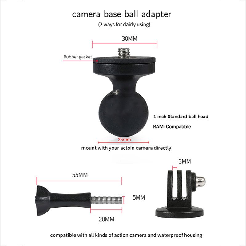 Car 360 Degree Rotation Mount for gopro Ball Joint Mount 1 Inch Threaded Plate Ball Screw Phone Camera for Go Pro Mount for Ram