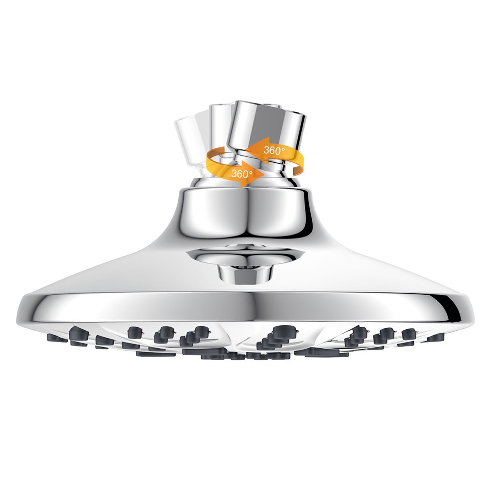 Factory Supply High Pressure 6" 150mm 5 Functions Rainfall Xiamen Shower Head, 5.1 Inches with Brass Ball Joint Ready to Ship